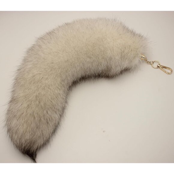 ⚡White Gray Fox Tail Fur Cosplay Toy HOOK Handbag Accessery Fashion Charm - Picture 3 of 9